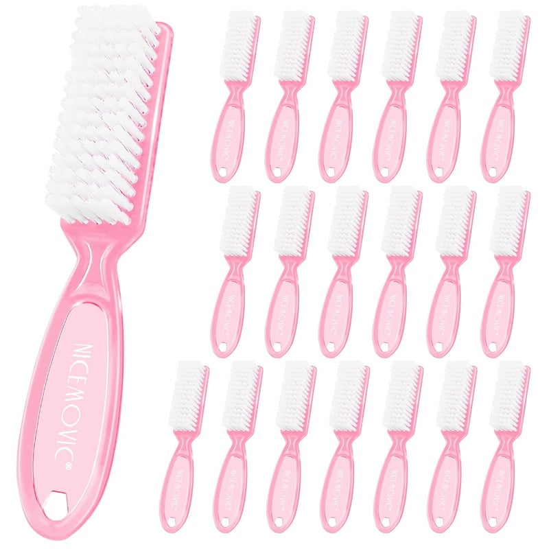 NICEMOVIC 20 Pcs Nail Brush for Cleaning Fingernails, Handle Grip Nail Scrubber Brush, Hand Fingernail Cleaner Brush Manicure Tools Scrub Cleaning Brushes, Use for Toe and Nail Cleaning (Clear Pink) - Image 1